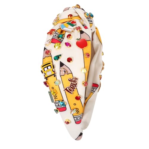 Teacher Knotted Headband - Back to School Pencil and Apple Print Accessory