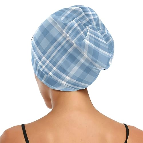 ElliTarr Satin Lined Sleep Bonnet for Curly Hair - Blue Plaid