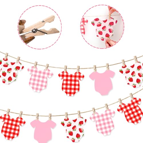Strawberry Gingham Baby Shower Banner - 102-Inch Bodysuit Garland