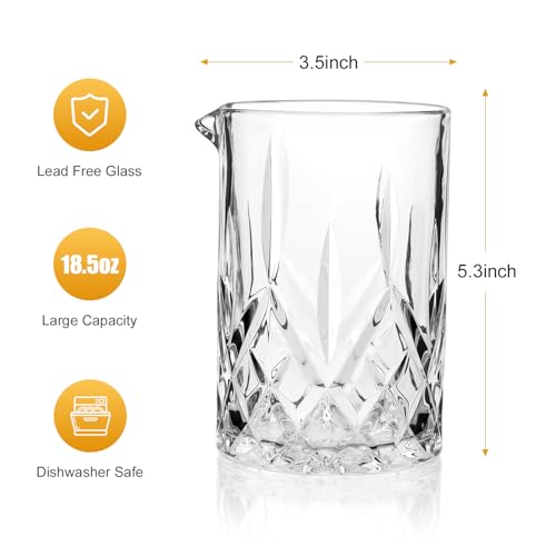 Crystal Mixing Glass 18.5oz - Lead-Free Bartender Cocktail Jug