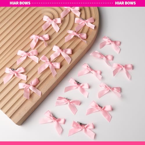 YGDZ Pink Mini Bow Hair Clips - 20PCS Satin Ribbon Barrettes
