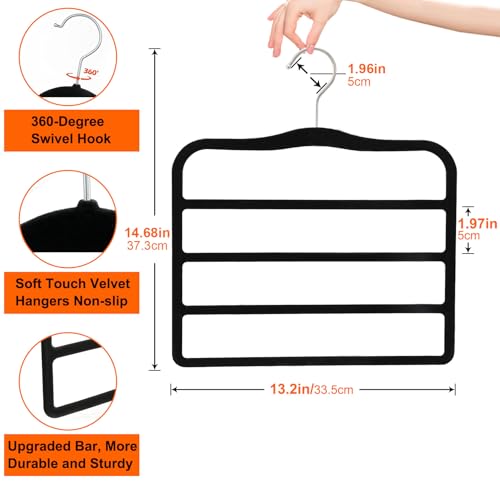 2-Pack Velvet Multi-Layer Pants Hangers - Space Saving Closet Organizers