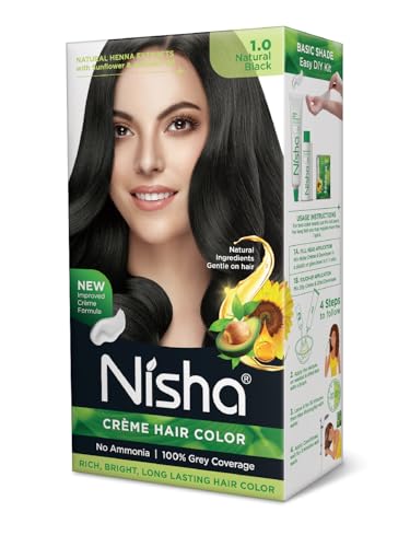 Nisha Natural Black Permanent Hair Dye Kit – 1 Count, 100% Gray Coverage, Long-Lasting 120g