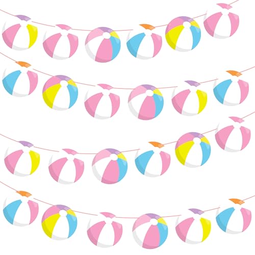 Pink Beach Ball Banner Cutouts - 4PCS Summer Party Decor