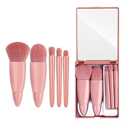 COSHINE 5pcs Travel Makeup Brush Set with Mirror - Portable, Vegan, Flawless Finish