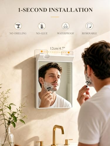 Large Anti-Fog Shower Mirror for Shaving - White Bathroom Mirror