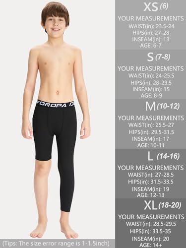 DEVOROPA Youth Boys Compression Pants for Basketball Soccer Medium Navy 3/4 Leggings