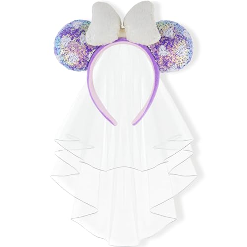 3D Purple Heart Bridal Mouse Ear Headband with Veil - LIHELEI