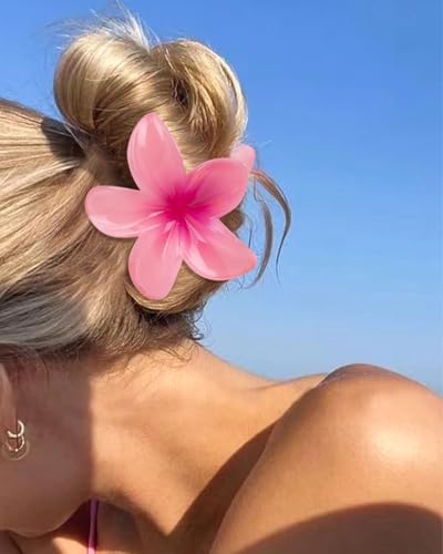 Hawaiian Flower Hair Claw Clips - 6 Pack for Women & Girls