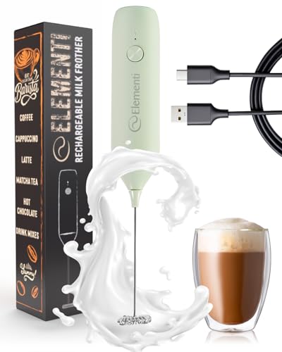 Elementi Rechargeable Milk Frother - Handheld USB-C Drink Mixer in Mint Green