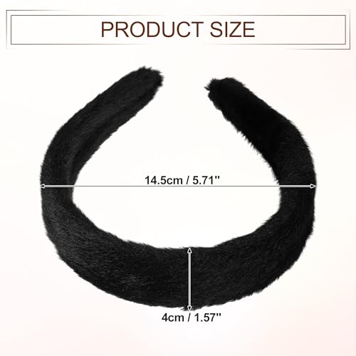 VOCOSTE Fluffy Black Plush Headband - Soft Elastic Hair Accessory