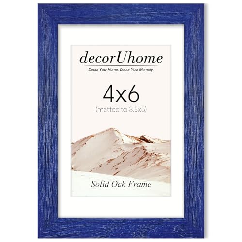 Solid Oak Wood 4x6 Picture Frame in Blue | Matted for 3.5x5 Photos