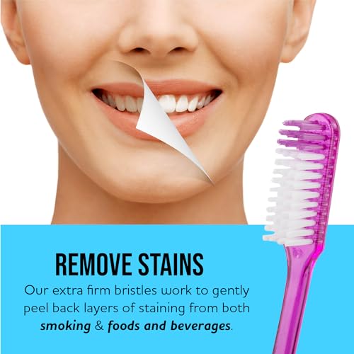 Lingito Extra Firm Manual Toothbrush Set for Smokers - Large Head, Hard Bristles, 6 Pack