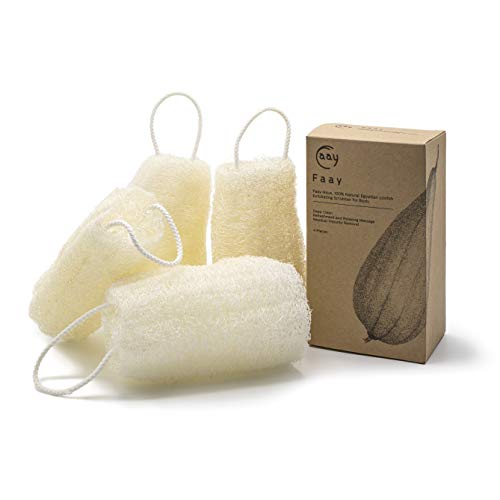 FAAY 4 Pcs Natural Egyptian Loofah Bath Sponges - 6" Exfoliating Spa Scrubbers
