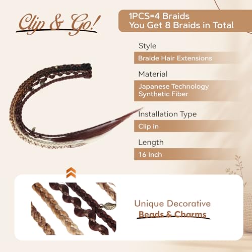 16-Inch Dark Chocolate Brown & Copper Clip-In Dreadlocks Extensions