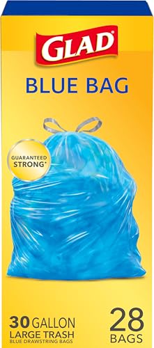 Glad 30 Gallon Blue Drawstring Trash Bags - 28 Count