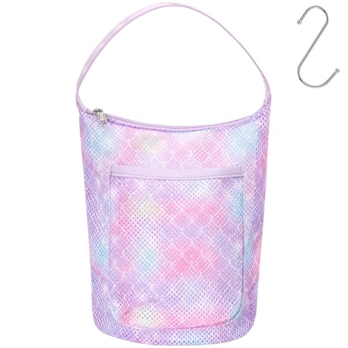 BrainyBees Kids Mesh Shower Caddy - Small Purple Mermaid Toiletry Bag