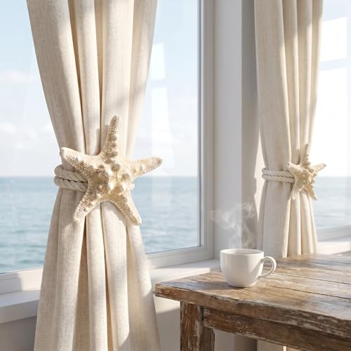Natural Starfish Rope Curtain Tiebacks - 2 Pack Coastal Decor