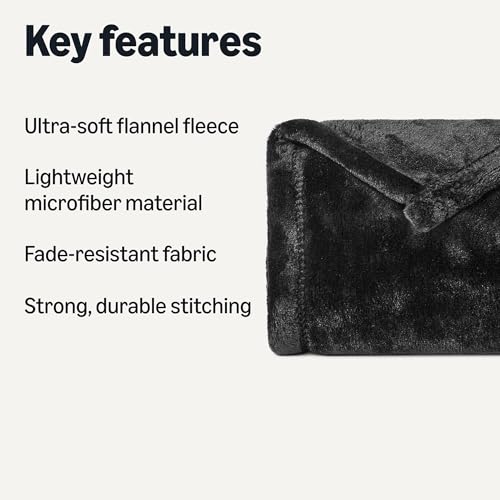 Amazon Basics Soft Fleece Throw Blanket - Cozy, Fade-Resistant, 50x60 Black