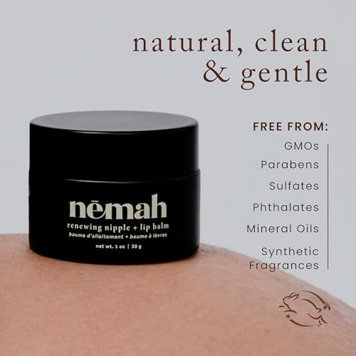 Nemah Nipple Cream, Nipple Cream For Breastfeeding, 2 In 1 Nursing Balm And Lip Balm, Non-Greasy Balm With Calendula Jojoba Mango For Dry Skin, Postpartum Essentials, Vegan and Cruelty-Free, 1 Oz