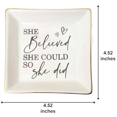 She Believed She Could Jewelry Dish Tray - Ceramic Trinket Dish