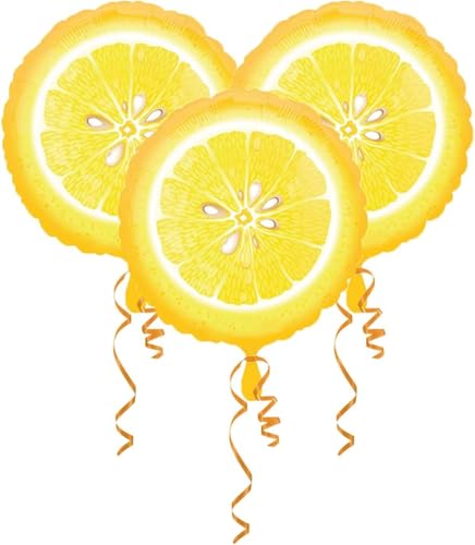 Set of 3 Lemon Foil Balloons - 18" Summer Party Decor