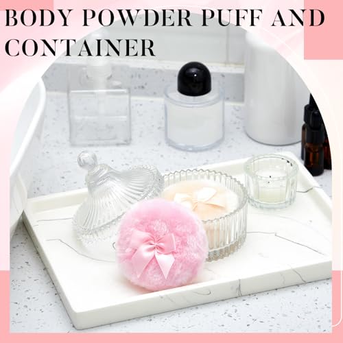 Tioncy 3 Pcs Clear Vintage Powder Puff Container Set with Soft Puffs - Classic Style