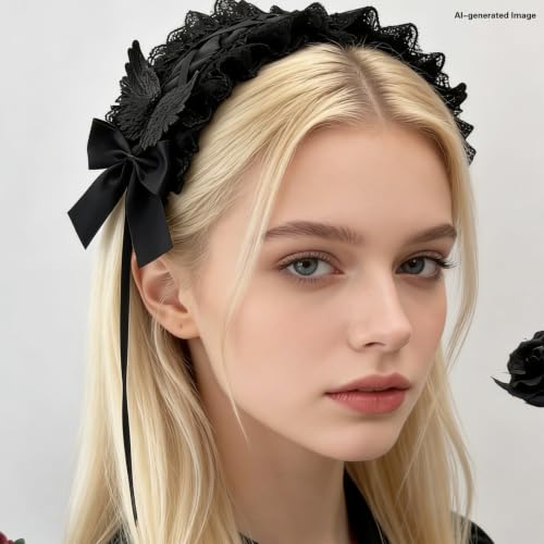 Gothic Lolita Headband with Bow and Wings - Cosplay Maid Hair Accessory