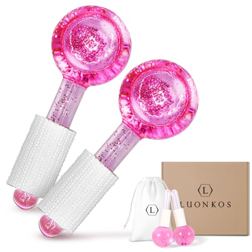 LUONKOS Ice Globes for Face and Eyes - Pink Glass Set of 2