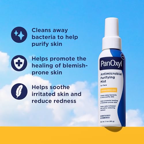 PanOxyl Antimicrobial Purifying Mist with Hypochlorous Acid - 3 oz for Blemish-Prone Skin