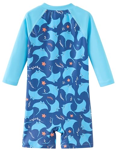 UMELOK Baby Boys Swimsuit Blue Fish 0-3 Months Full Zip UPF 50+ Rashguard Bathing Suit