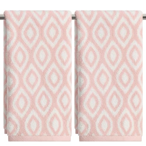 Artoid Mode 2-Piece Beige Pink Jacquard Hand Towels - 100% Cotton, Soft & Absorbent (13.7 x 29.5 Inch)