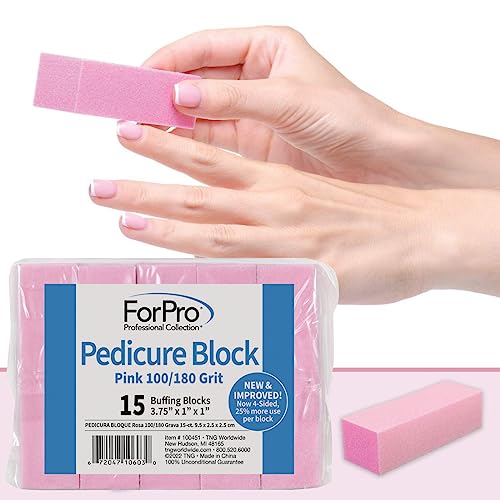 ForPro Pink Pedicure Block 15-Count (Pack of 2) - 100/180 Grit Nail Buffer