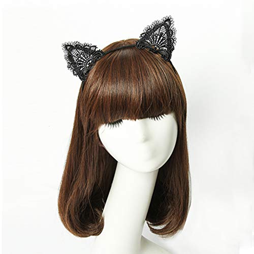 YAXAMING 4 Pack Black & White Lace Cat Ears Headbands Halloween Costume Accessories