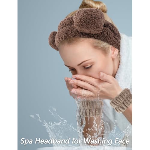Dark Brown Spa Headband & Makeup Face Wash Headbands with Accessories - 5 Pcs