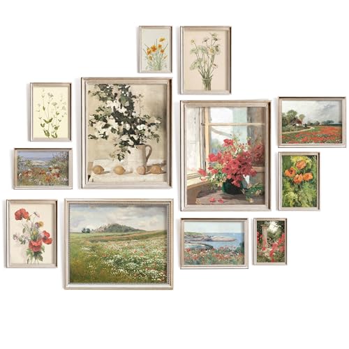 Vintage Floral Wall Art Set - 12 Unframed Flower Prints