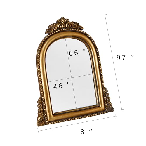 OIGUMR Vintage Gold Arched Mirror 9.6x6.5 Inch Baroque Resin Frame - Wall Mount