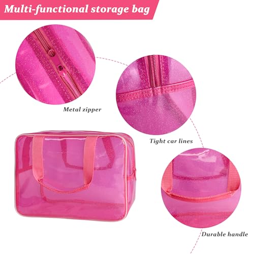 Pink Transparent PVC Travel Cosmetic Bag Waterproof Makeup Organizer with Handle - 11.8 x 5.12 x 8.26 inches