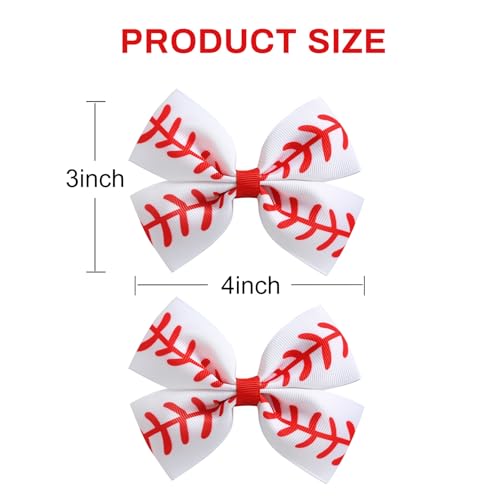 JiaDuo White-Red 2PC Baseball Hair Bow Clip & 6PC Elastic Hair Ties Girls Cheer Accessories