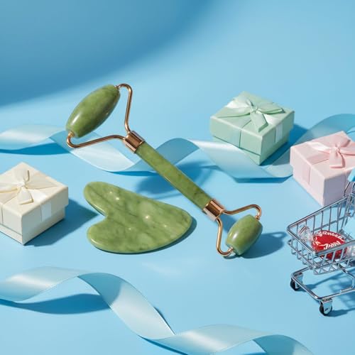 BAIMEI IcyMe Gua Sha & Jade Roller Set, Cooling Face Roller & Guasha Tool for Face Depuffing, Facial Sculpting & Jawline Definition, Smooth Rolling Skincare Tools for Women & Men ? Green