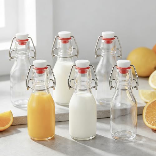 6 Pack 4oz Airtight Flip Top Glass Bottles for Kombucha & Fermentation