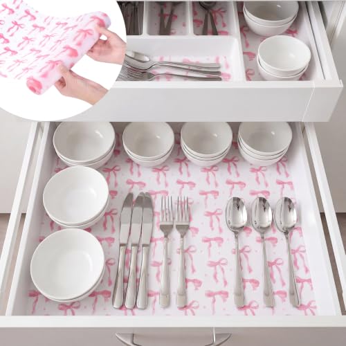 Kathfly Pink Bow Drawer & Shelf Liner - 12 x 118 Inch Waterproof Mat