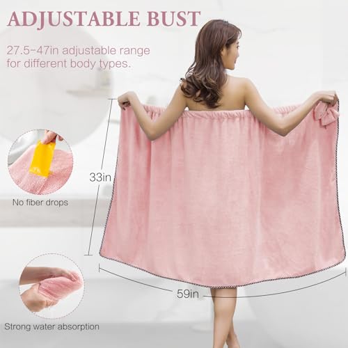 KOIKEY Pink Microfiber Bath Towel Wrap with Hair Towel