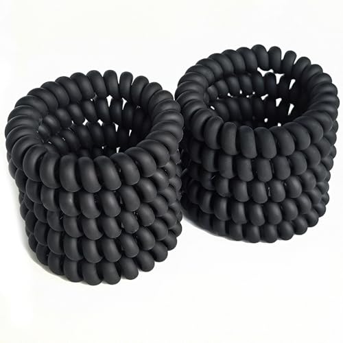 20 Matte Black Spiral Hair Ties - Soft, No Damage, Waterproof