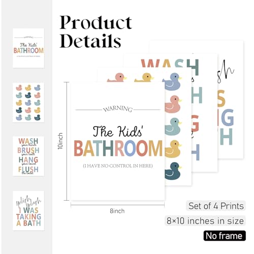 Rubber Duck Kids Bathroom Wall Art Set - 4 Prints (8x10 Unframed)
