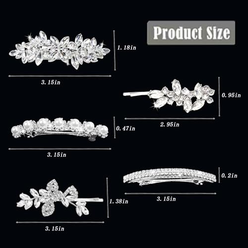 Fireach C-5 Rhinestone Hair Barrettes for Women Bridal Sparkly Hair Clips