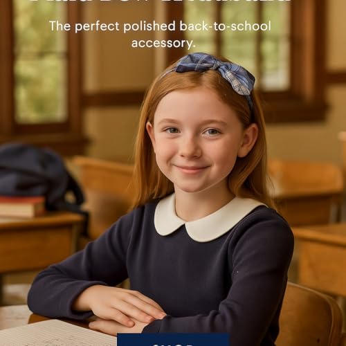 ClassExceed School Headband with Plaid Bow - Clear Blue White Navy, Back-to-School Hair Accessory