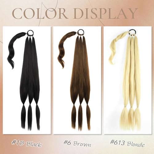 34 Inch Extra Long Brown Braided Ponytail Extension | Easy Attach Hairpiece