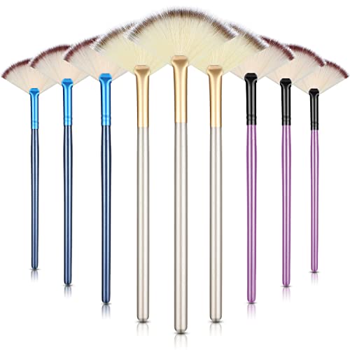 9-Pack Soft Facial Fan Makeup Brushes with Wooden Handles