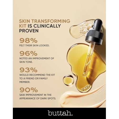 Buttah Skin 3pc Transforming Skincare Kit for Melanin | Rich Skin Revitalizing CocoShea Cream Moisturizer 2 oz | 15% Vitamin C Serum 1 oz | Buttah Cleanser 3.4 oz | Black Founded Skincare